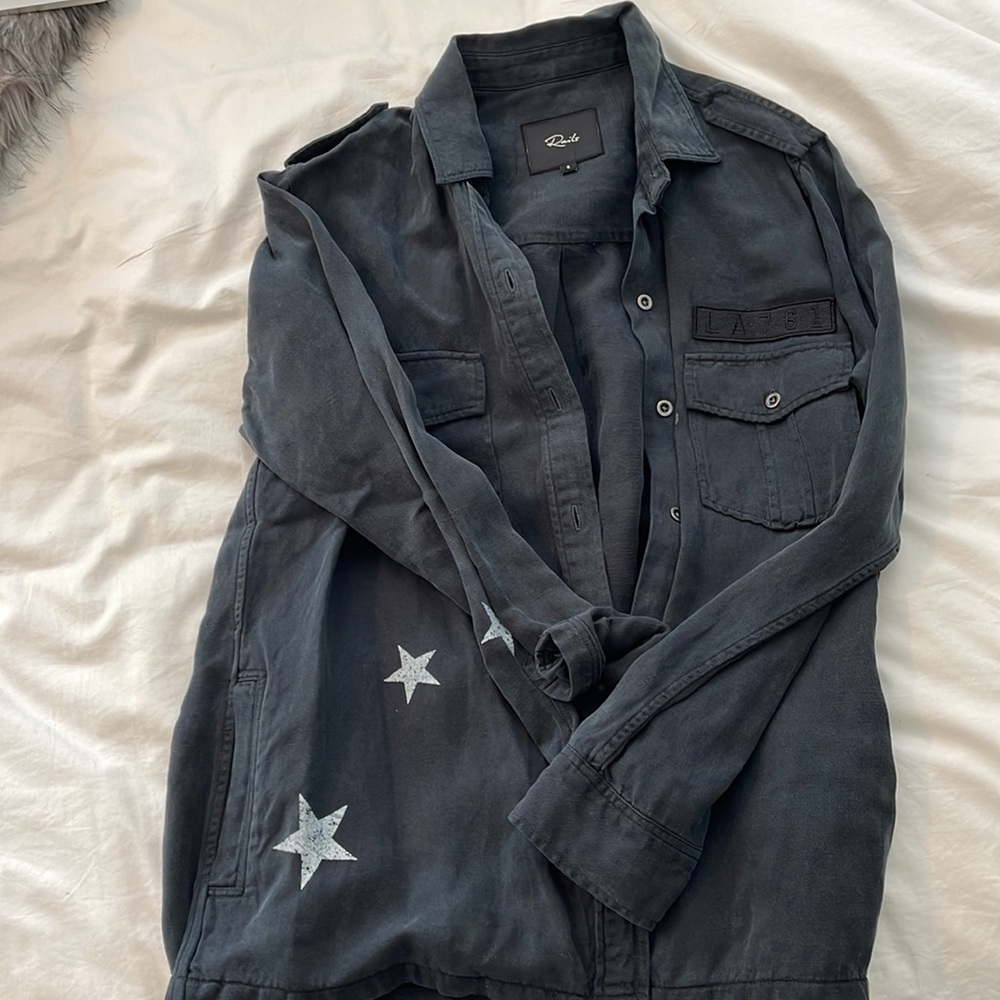 Rails dark grey button up denim shirt with star detail
